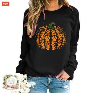 Pumpkin Paw Graphic Sweatshirt Oversized Fall Pullover Long Sleeve Tops